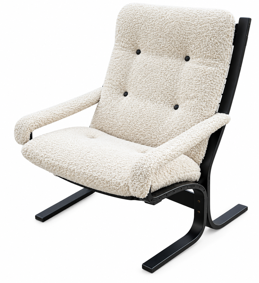Curated 1960s Mid-Century Modern Ingmar Lounge Chair – Newly Upholstered in Ivory Bouclé