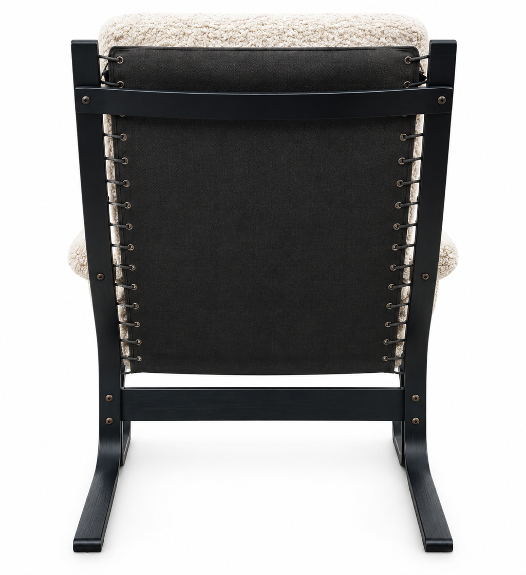 Curated 1960s Mid-Century Modern Ingmar Lounge Chair – Newly Upholstered in Ivory Bouclé