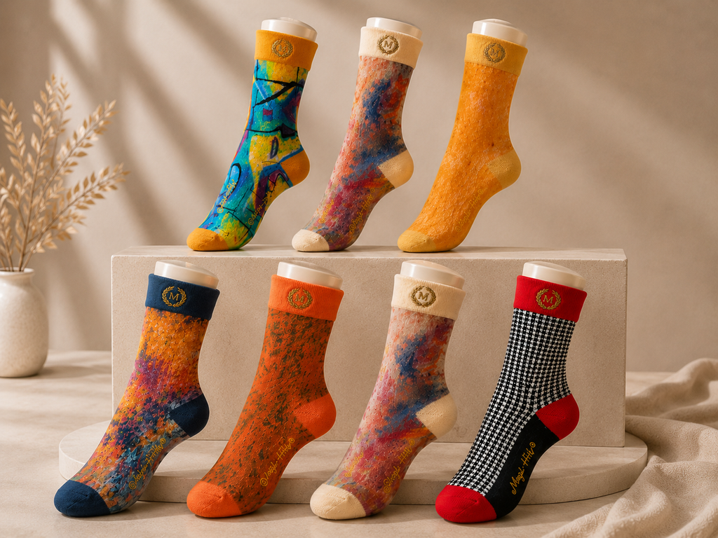 Bruce Mishell Art Unisex Cotton Blend Crew Socks – Colorful Wearable Art Collection