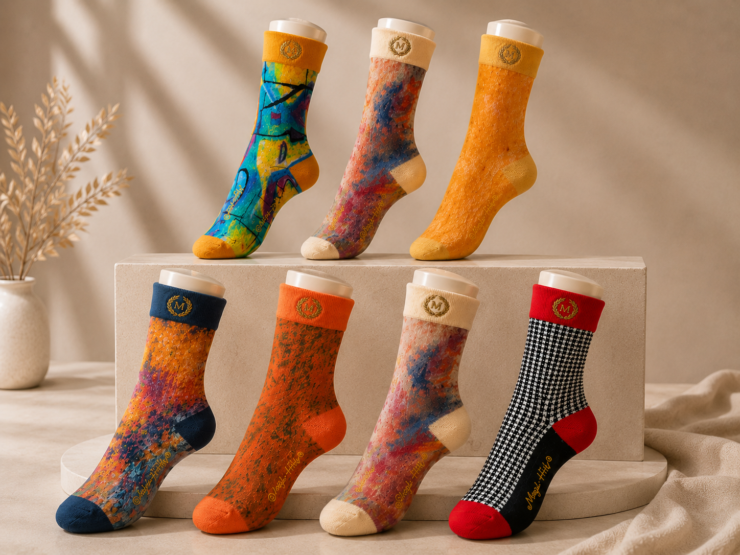 Bruce Mishell Art Unisex Cotton Blend Crew Socks – Colorful Wearable Art Collection