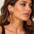 Handmade Gold-Filled Copper & Multicolor Crystal Statement Earrings