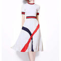 Women’s Pleated Chiffon Summer Midi Dress – White, Red & Navy Blue