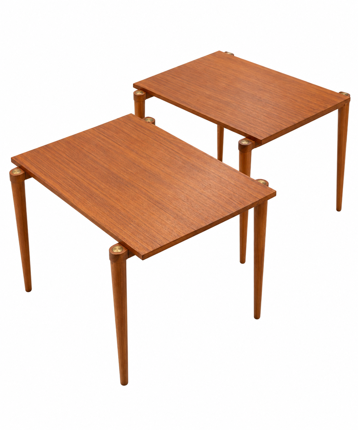 Pair of Vintage Mid-Century Modern Teak Nesting Tables with Brass Accents – 1960s