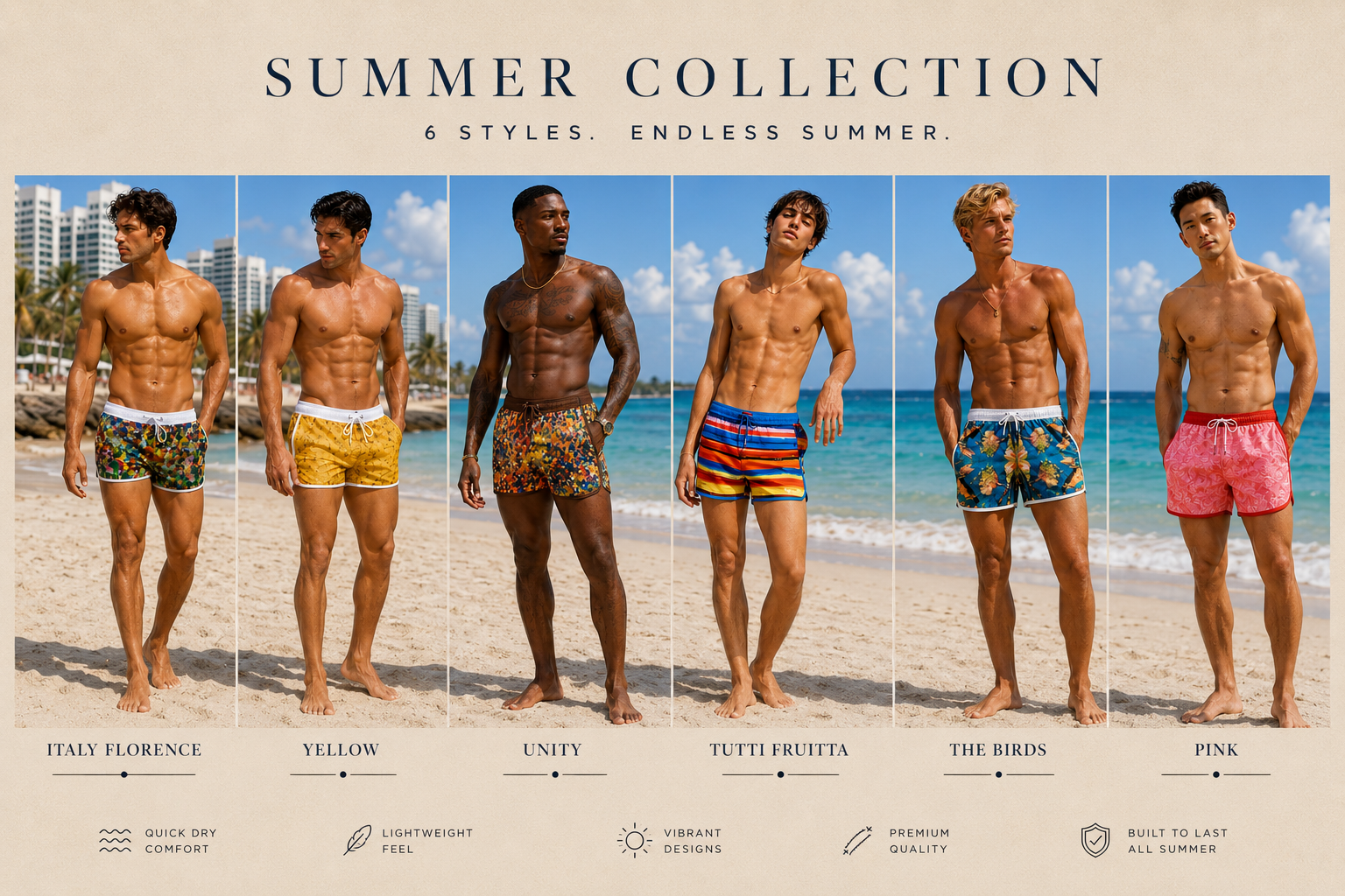 Bruce Mishell Art Men’s Swim Shorts – Summer Collection | 6 Exclusive Designs