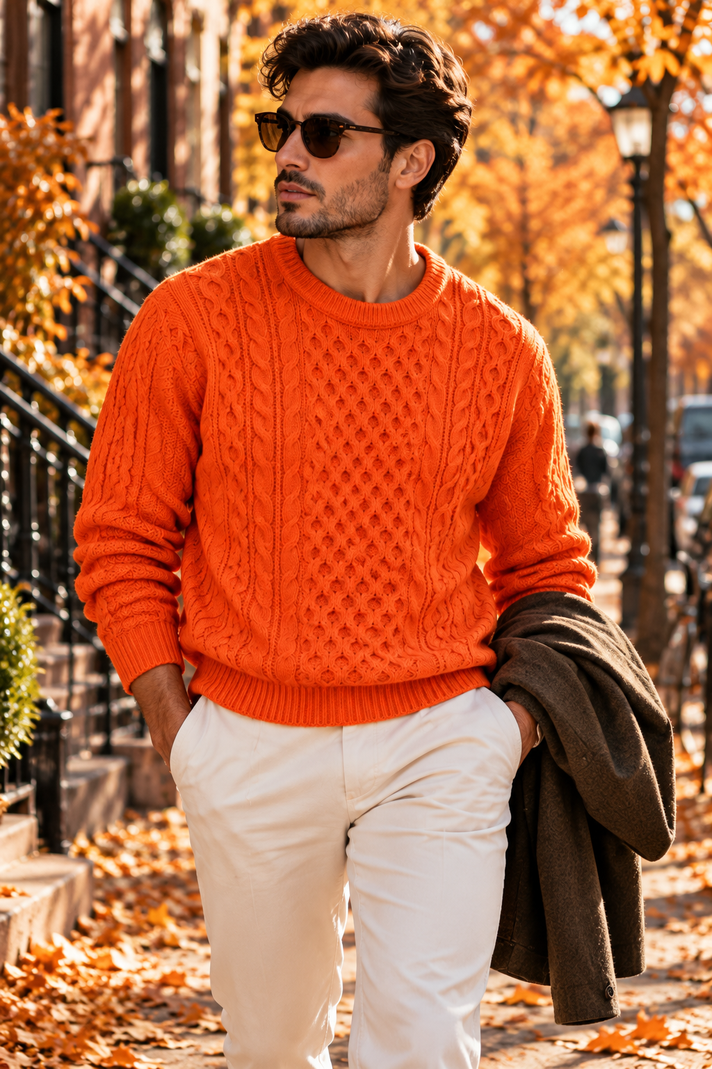 Unisex Luxury Pima Cotton Cable Knit Sweater – Vibrant Orange | Fall & Winter Collection