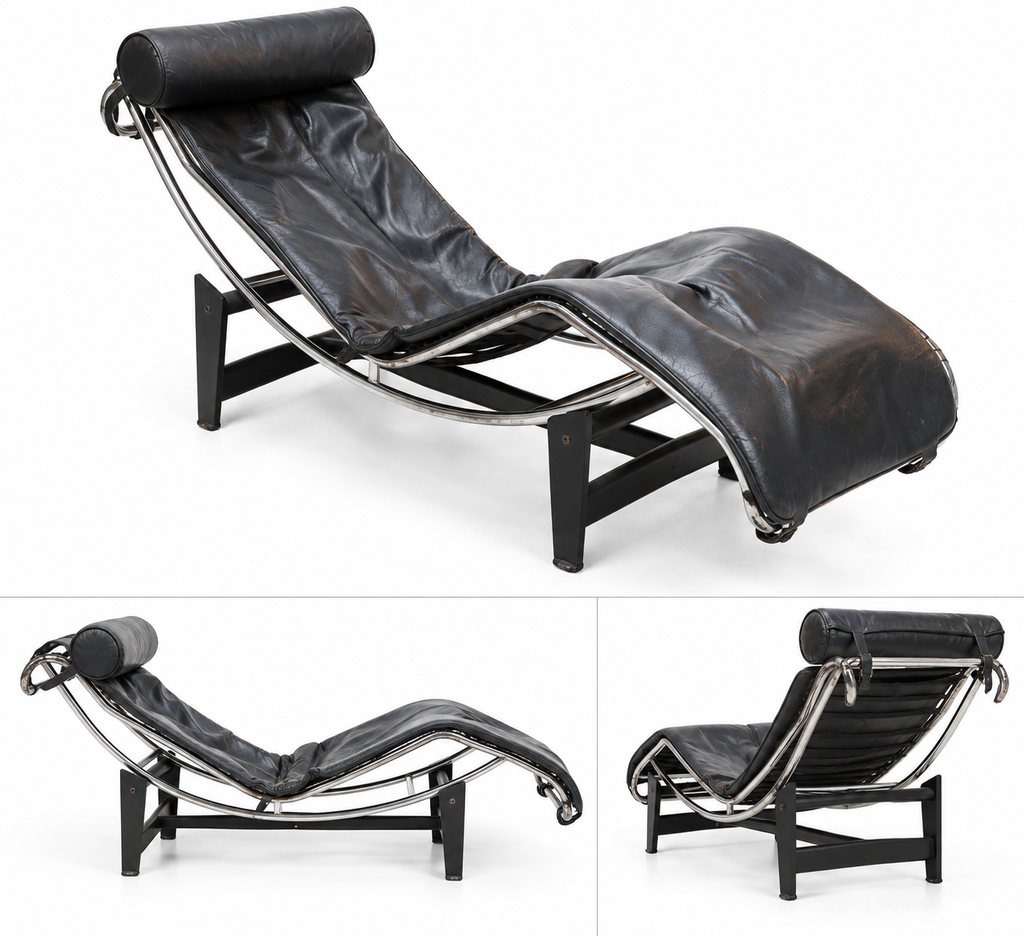 Vintage 1970s LC4 Style Black Leather & Chrome Chaise Lounge – Mid-Century Modern