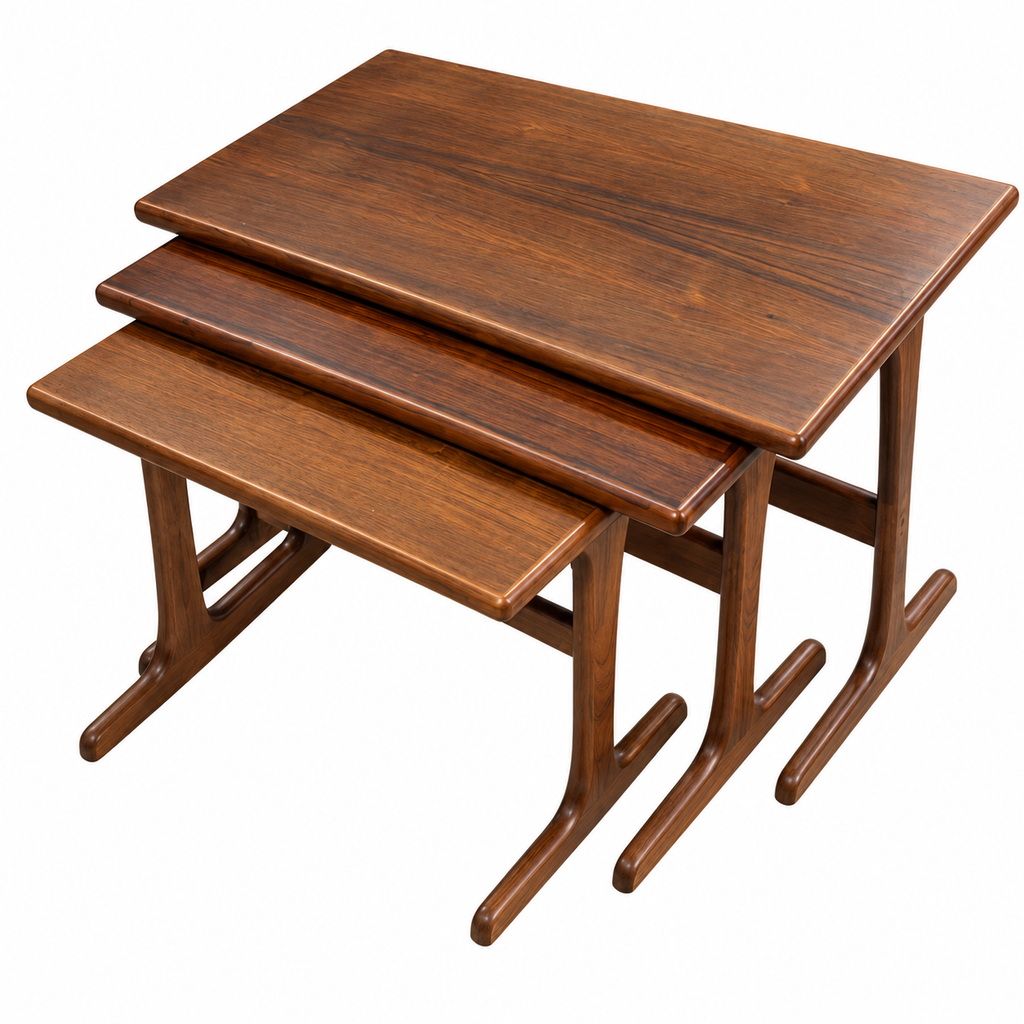1960s Danish Modern Rosewood Nesting Tables – Set of 3 with Sculptural T-Shaped Bases
