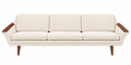 Vintage Mid-Century Modern Three-Seat Sofa with Cream Upholstery & Sculptural Walnut Arms – 1960s