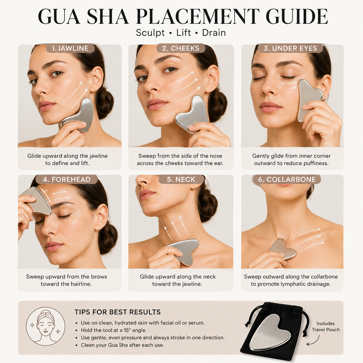 304 Real Stainless Steel GuaSha – Large Heart-Shaped Facial & Lymphatic Drainage Tool