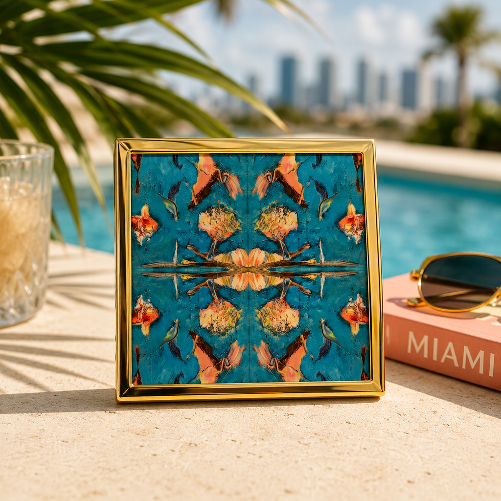 Bruce Mishell Art Coaster Set – 4 Ceramic Brass-Trim Coasters in Gift Box (Copy)