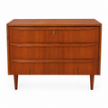 Mid Century Modern Teak Dresser: Danish 3-Drawer Low Chest with Key
