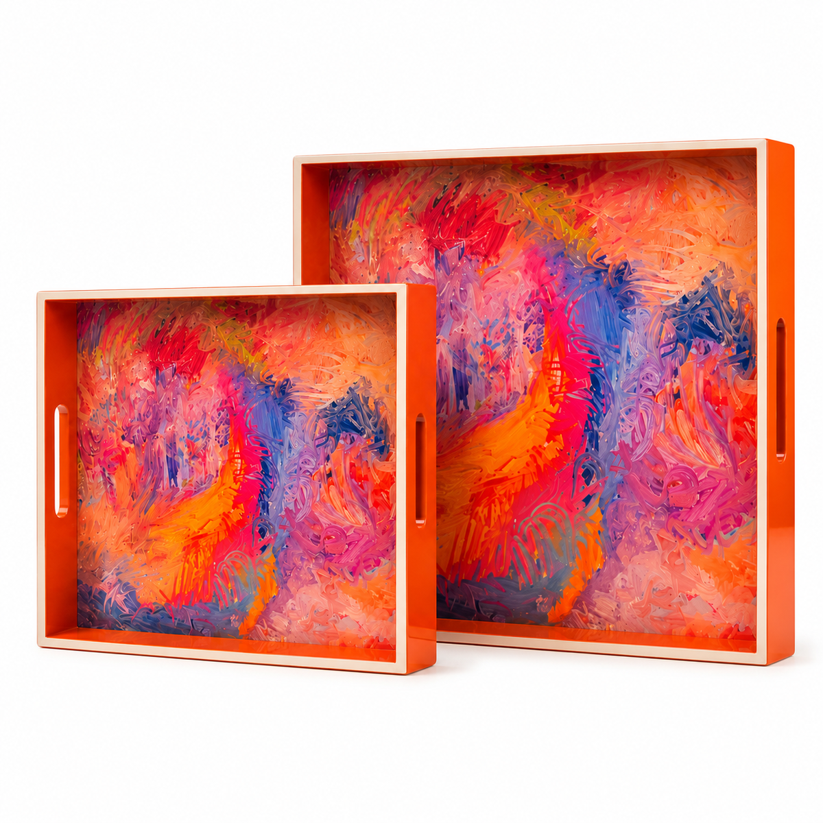 Bruce Mishell Art Lacquer Tray – Decorative Square Serving Tray | Medium & Large