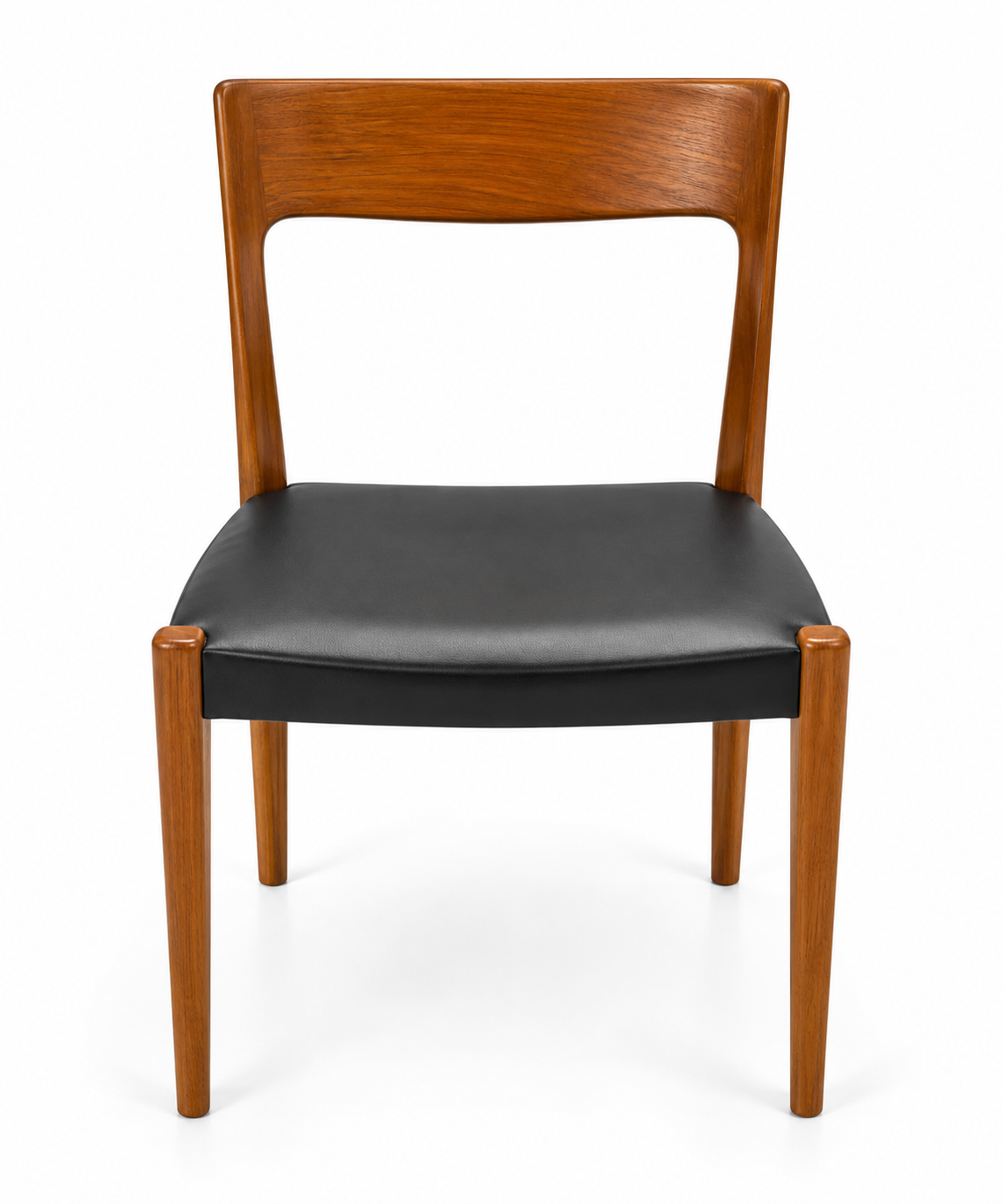 Pair of Authentic 1960s Mid-Century Danish Modern Teak Dining Chairs with Black Leather Upholstery