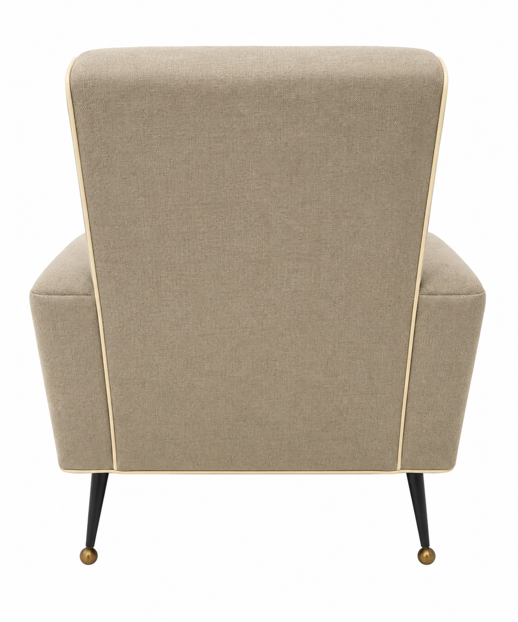 Italian Mid-Century Modern Lounge Chair – Gray Wool Upholstery & White Leather Piping, 1960s