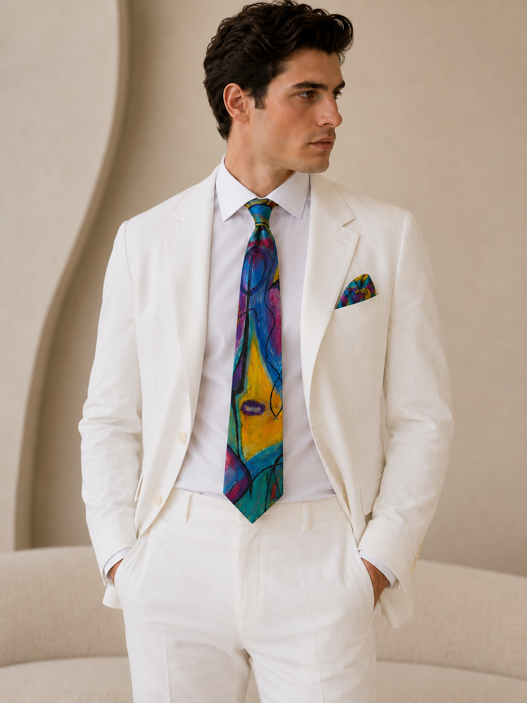 Bruce Mishell Art 100% Mulberry Silk Tie & Pocket Square Collection – 7 Exclusive Designs