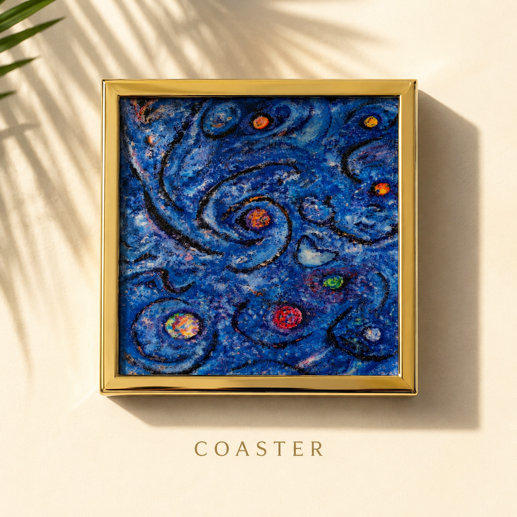 Bruce Mishell Art Coaster Set – 4 Ceramic Brass-Trim Coasters in Gift Box (Copy)