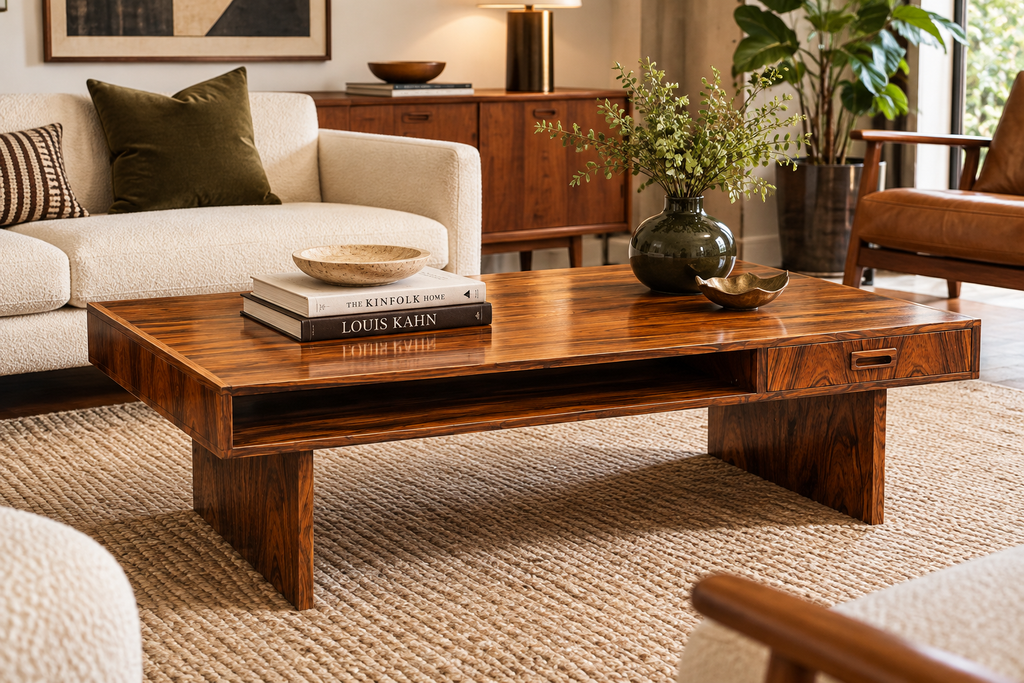 1960s Danish Mid-Century Rosewood Coffee Table with Two Drawers & Open Storage