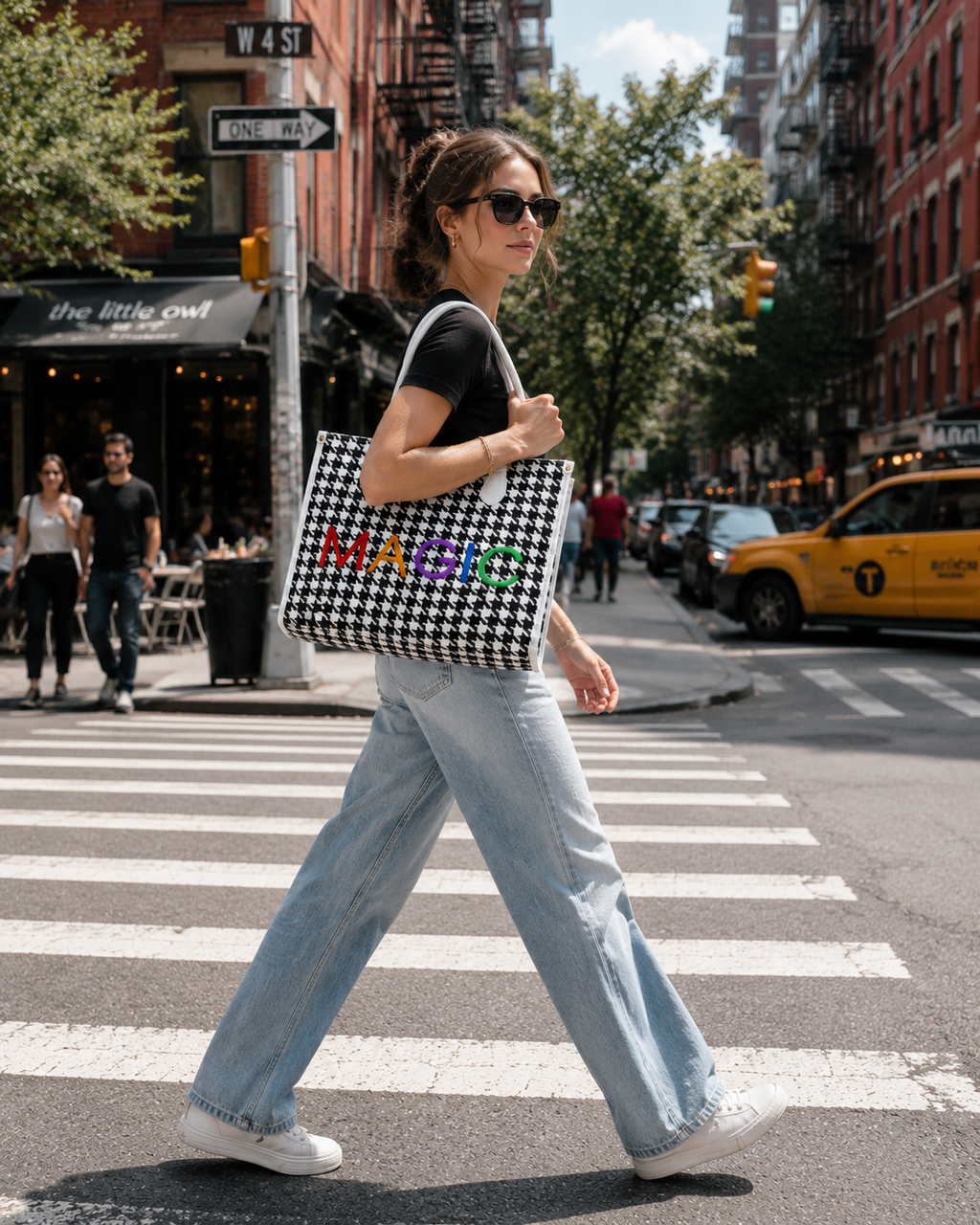 MAGIC HILL™ Houndstooth Vegan Leather Tote Bag – Multicolor MAGIC Designer Handbag