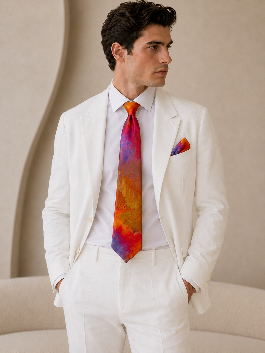 Bruce Mishell Art 100% Mulberry Silk Tie & Pocket Square Collection – 7 Exclusive Designs