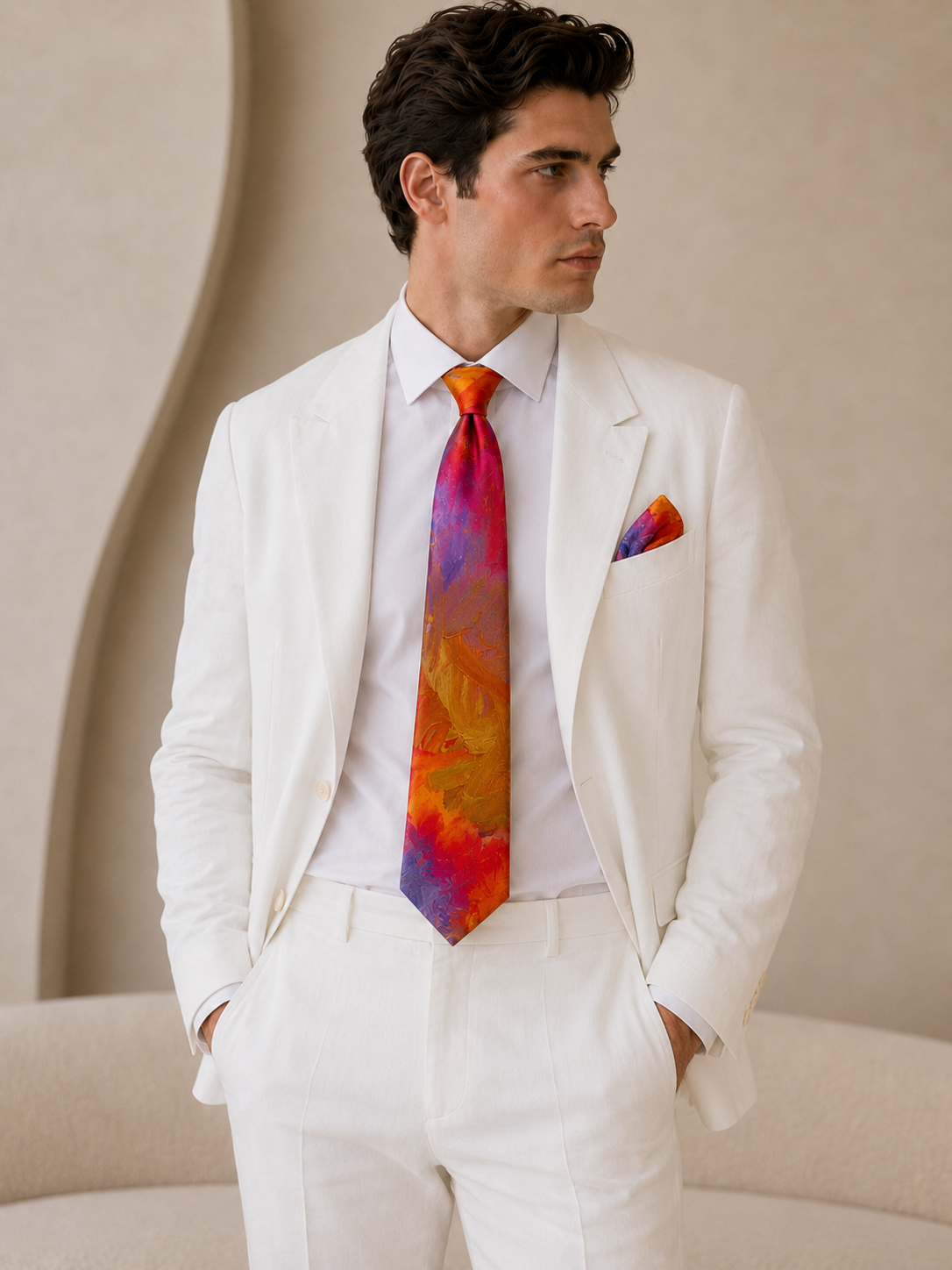 Bruce Mishell Art 100% Mulberry Silk Tie & Pocket Square Collection – 7 Exclusive Designs