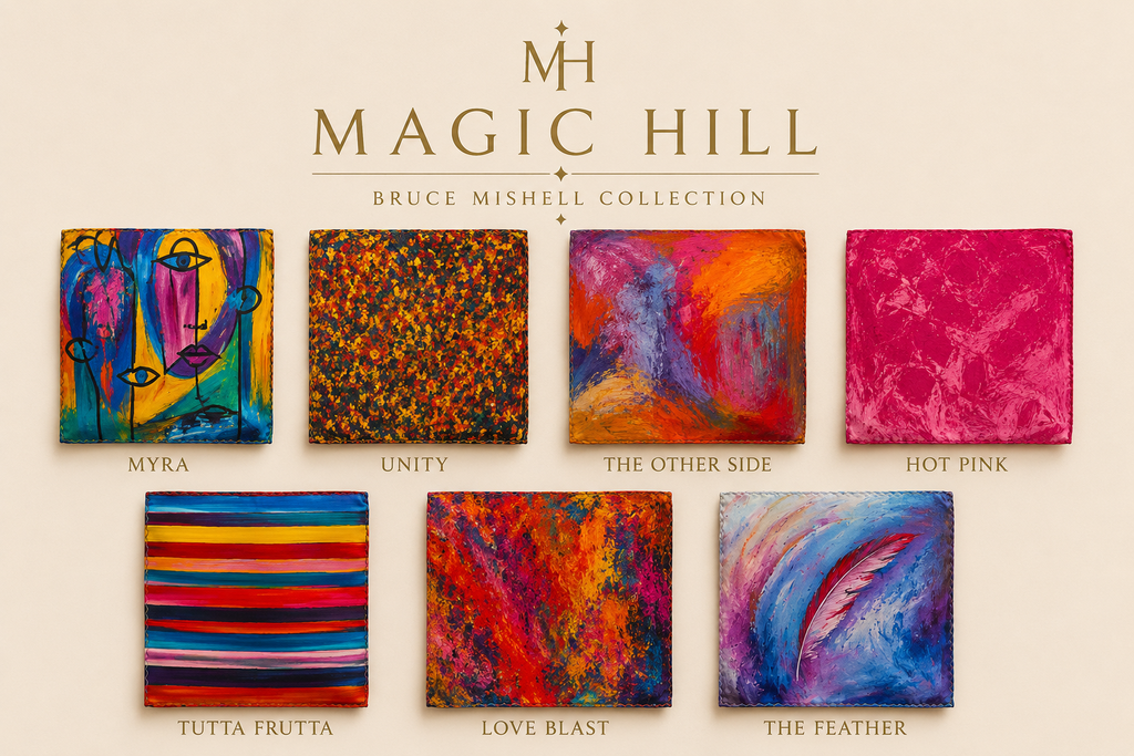 Bruce Mishell Art 100% Mulberry Silk Tie & Pocket Square Collection – 7 Exclusive Designs