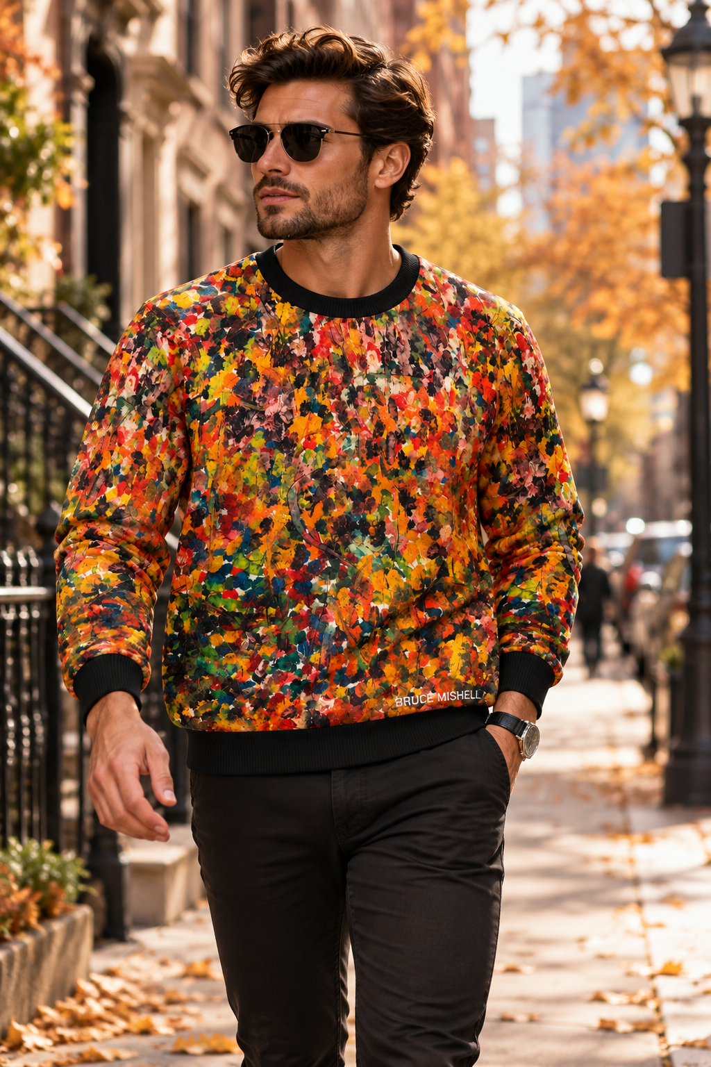 Bruce Mishell Art Collection – 100% Pima Cotton Abstract Print Sweater | Multicolor