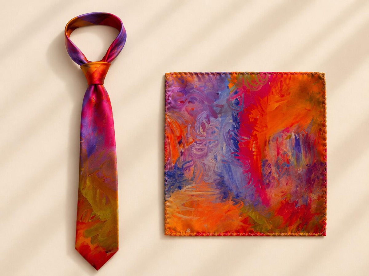 Bruce Mishell Art 100% Mulberry Silk Tie & Pocket Square Collection – 7 Exclusive Designs