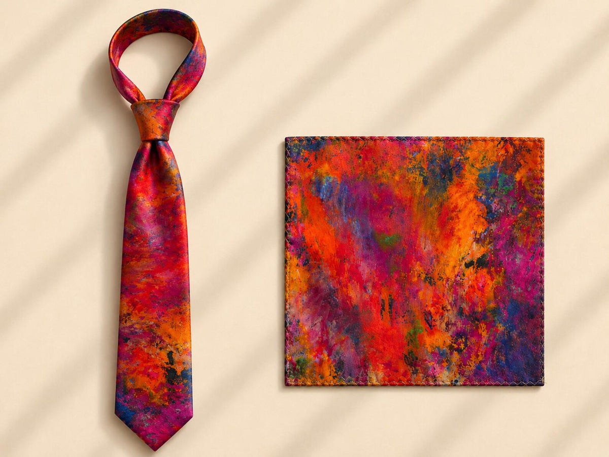 Bruce Mishell Art 100% Mulberry Silk Tie & Pocket Square Collection – 7 Exclusive Designs