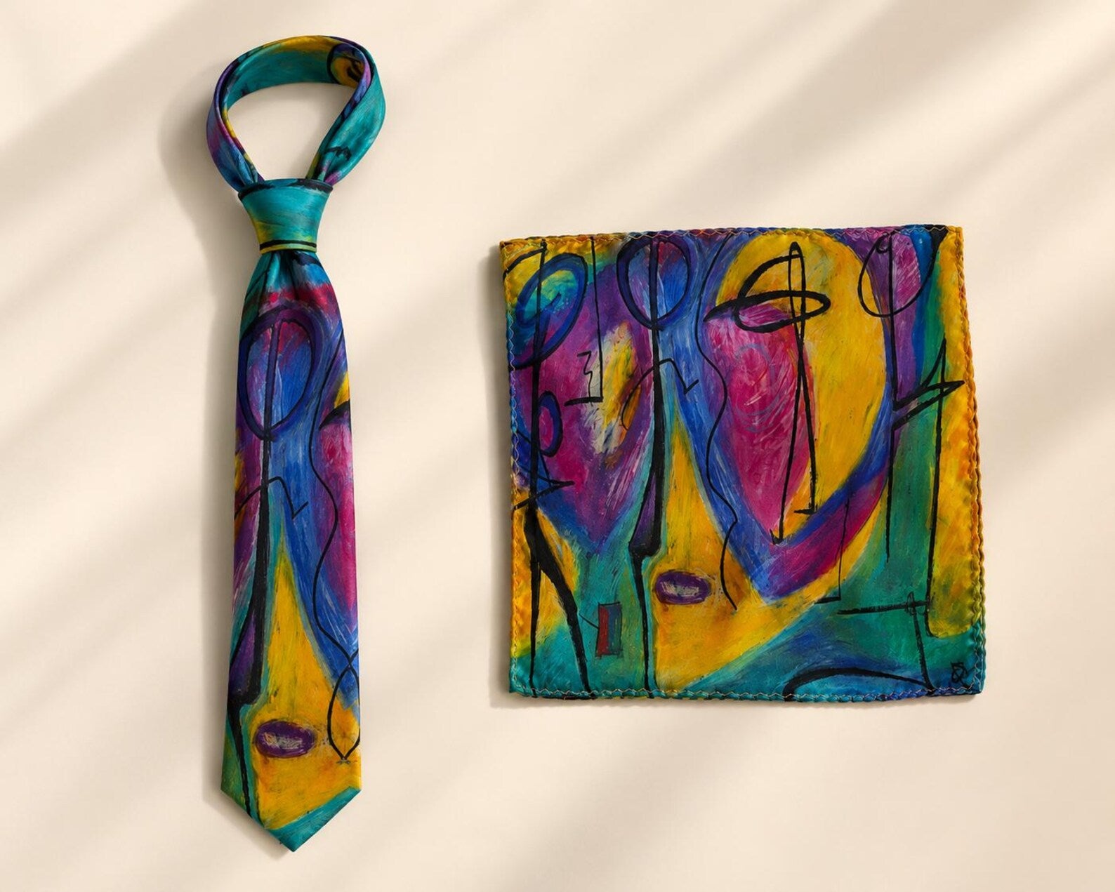 Bruce Mishell Art 100% Mulberry Silk Tie & Pocket Square Collection – 7 Exclusive Designs