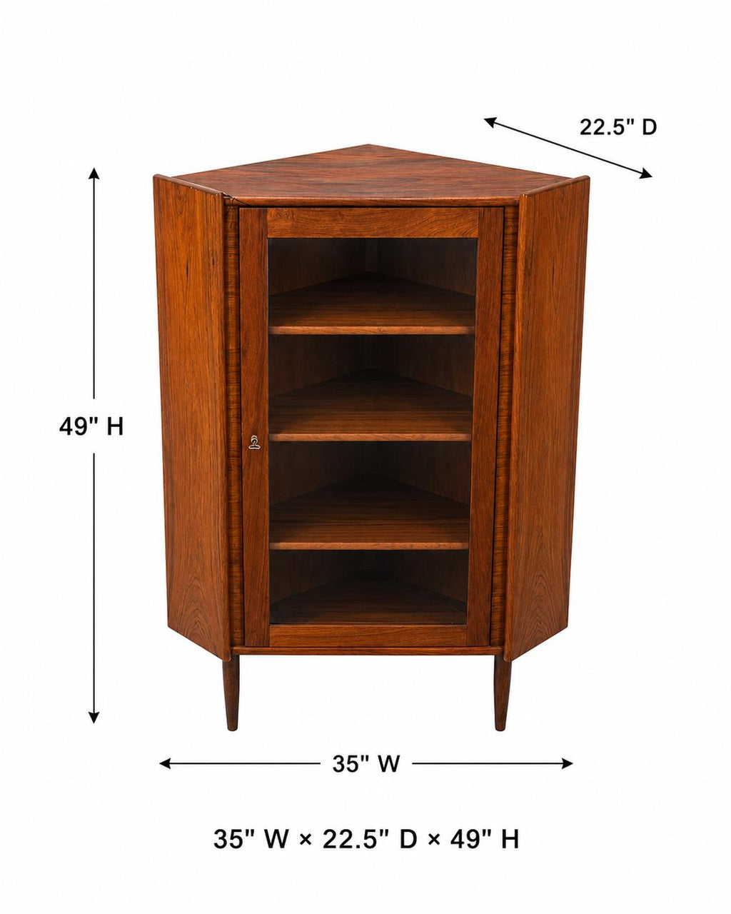 Mid Century Modern Rosewood Corner Cabinet Danish Style Glass Display Hutch