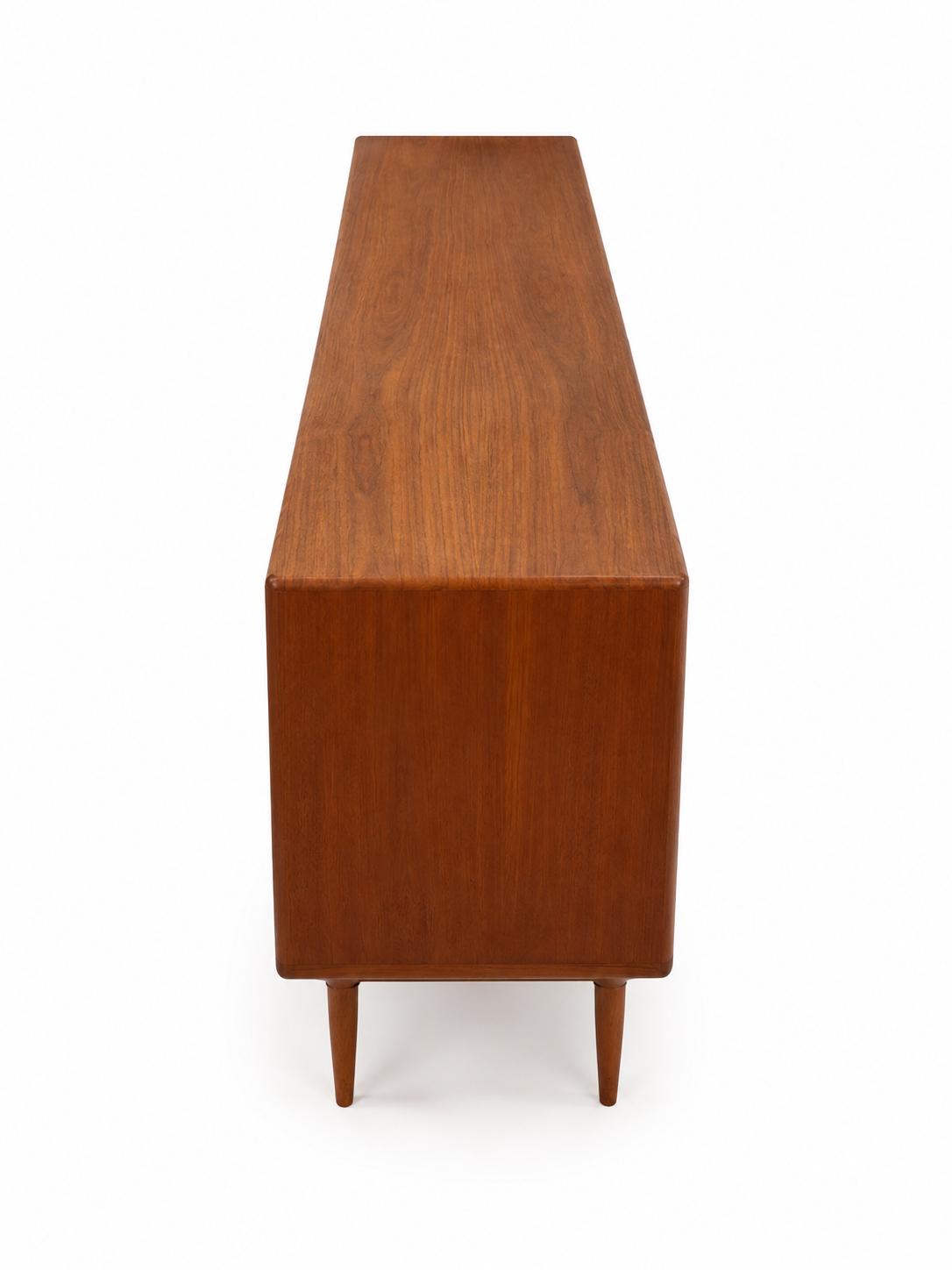 Vintage Mid-Century Modern Teak Credenza Sideboard with Sculpted Doors, Center Drawers & Tapered Legs