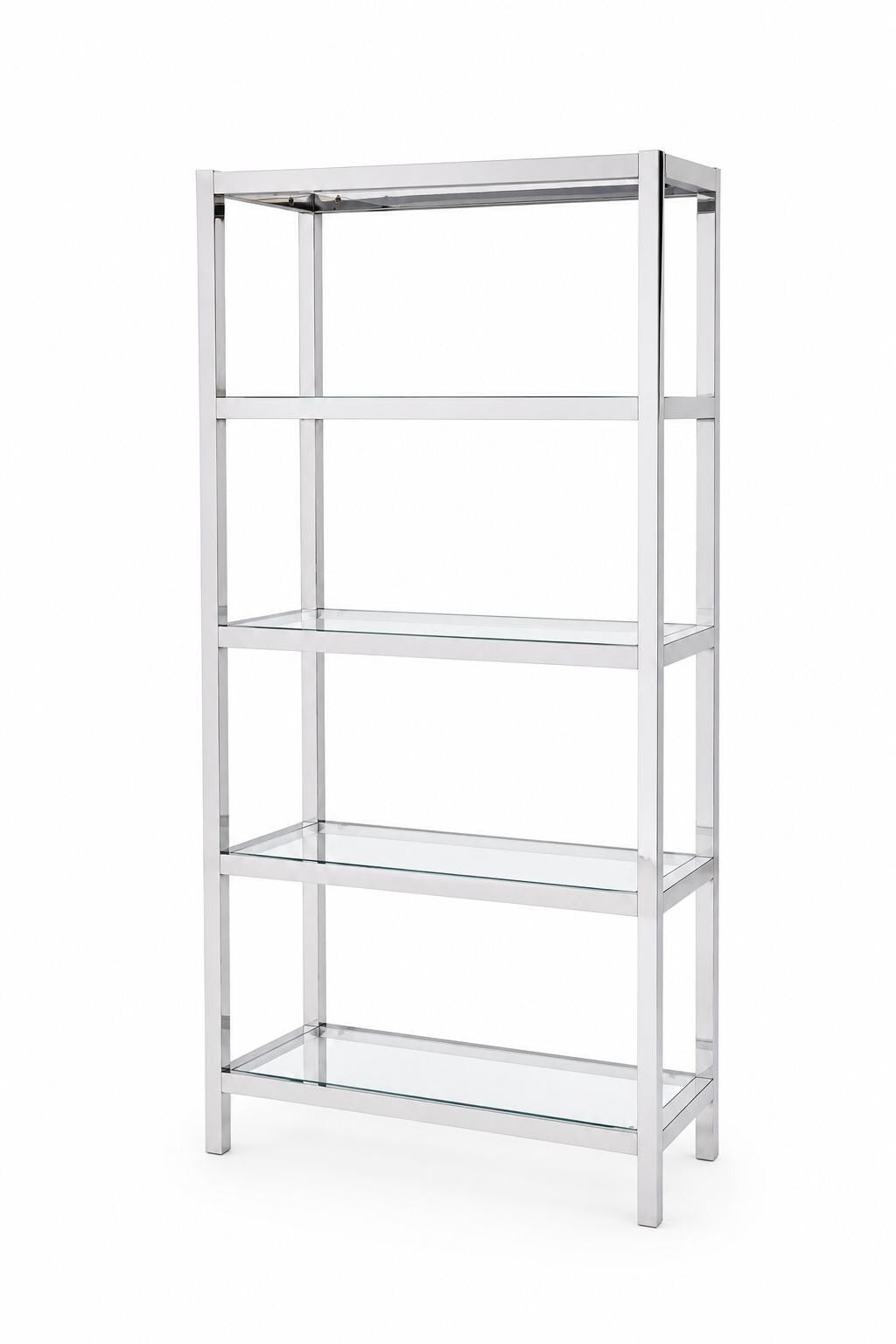 Milo Baughman Style Chrome Glass Étagère Bookcase: 5-Tier Mid Century Modern Display Shelf