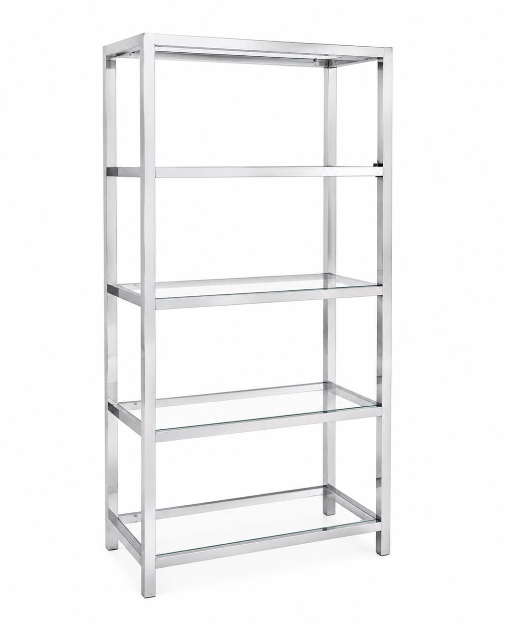 Milo Baughman Style Chrome Glass Étagère Bookcase: 5-Tier Mid Century Modern Display Shelf