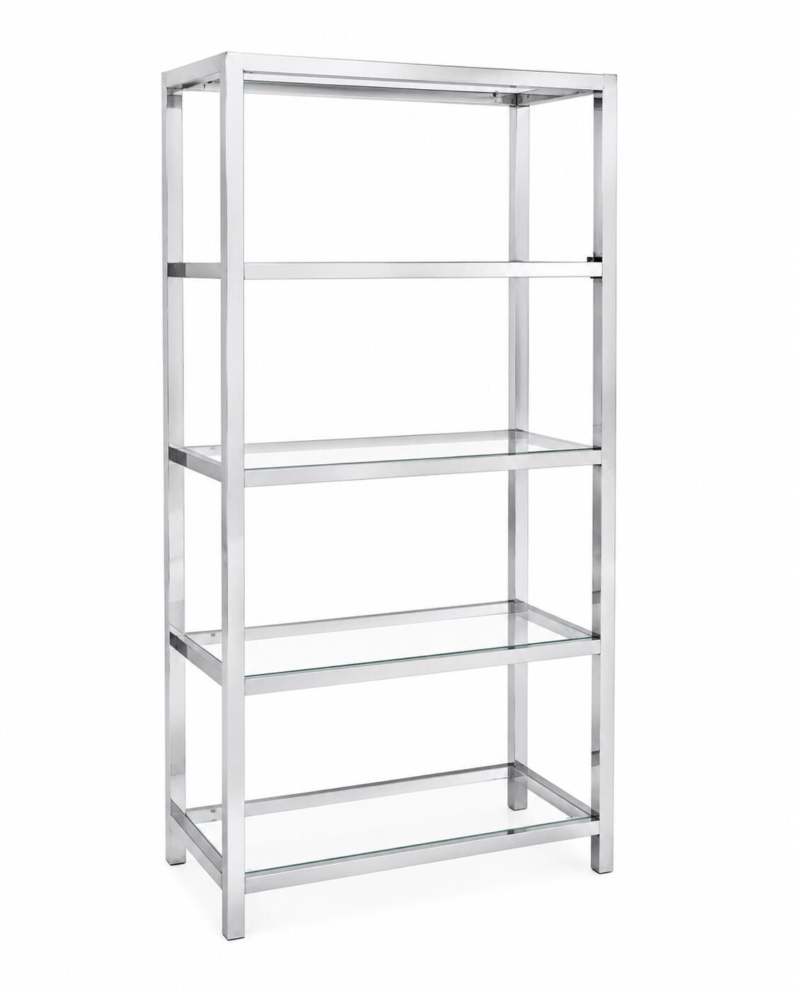 Milo Baughman Style Chrome Glass Étagère Bookcase: 5-Tier Mid Century Modern Display Shelf
