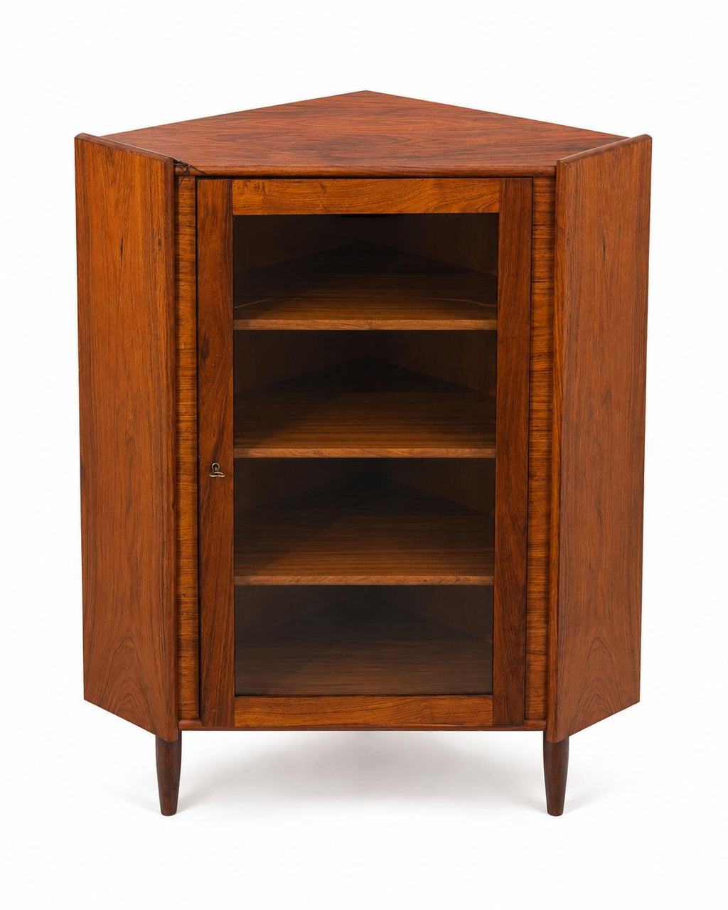 Mid Century Modern Rosewood Corner Cabinet Danish Style Glass Display Hutch