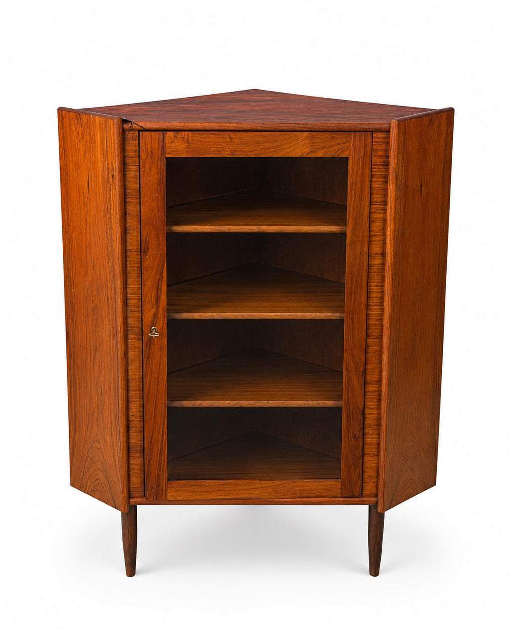 Mid Century Modern Rosewood Corner Cabinet Danish Style Glass Display Hutch