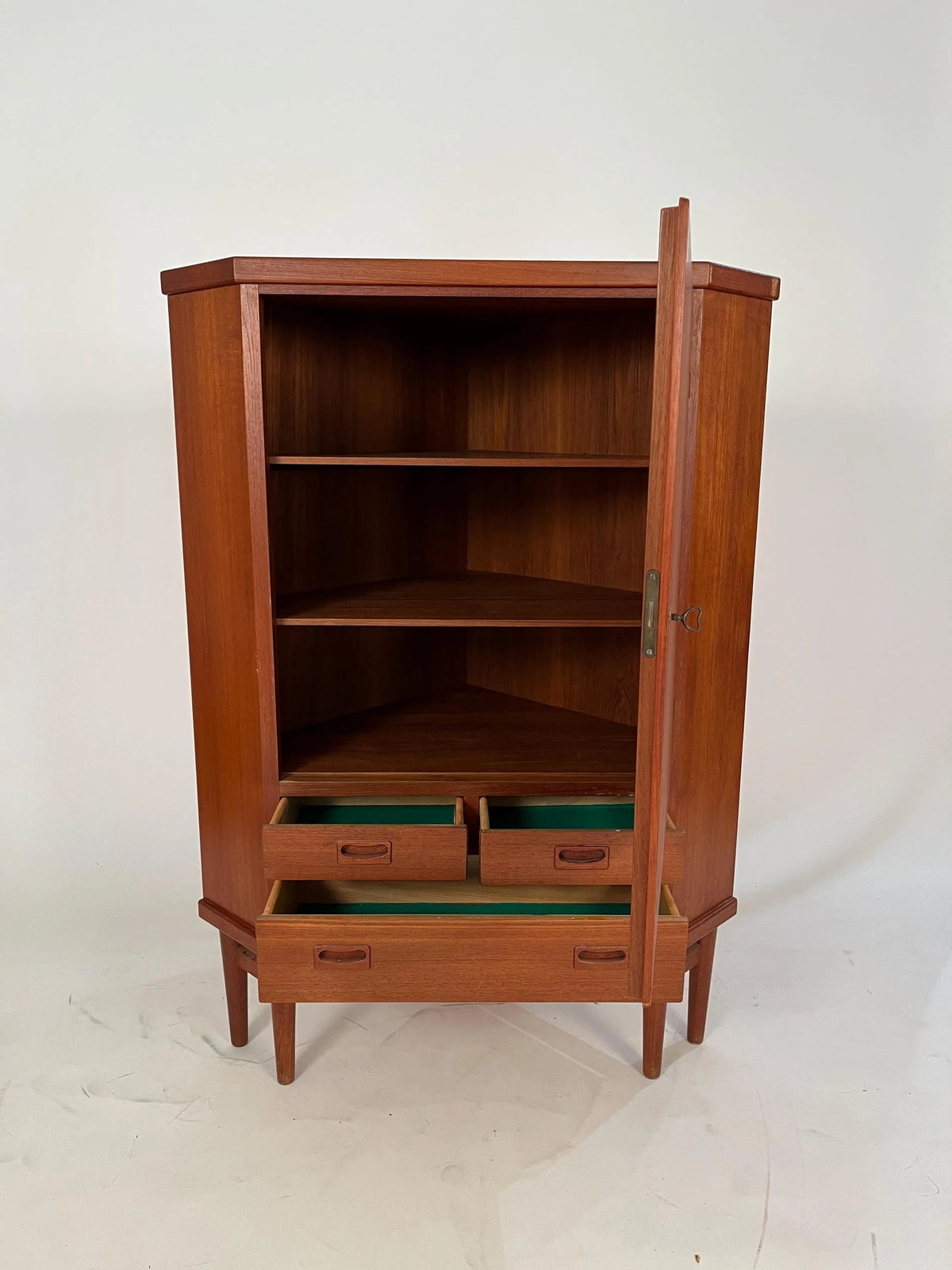 Vintage Danish Teak Corner Cabinet | Mid-Century Modern Armoire with Drawers