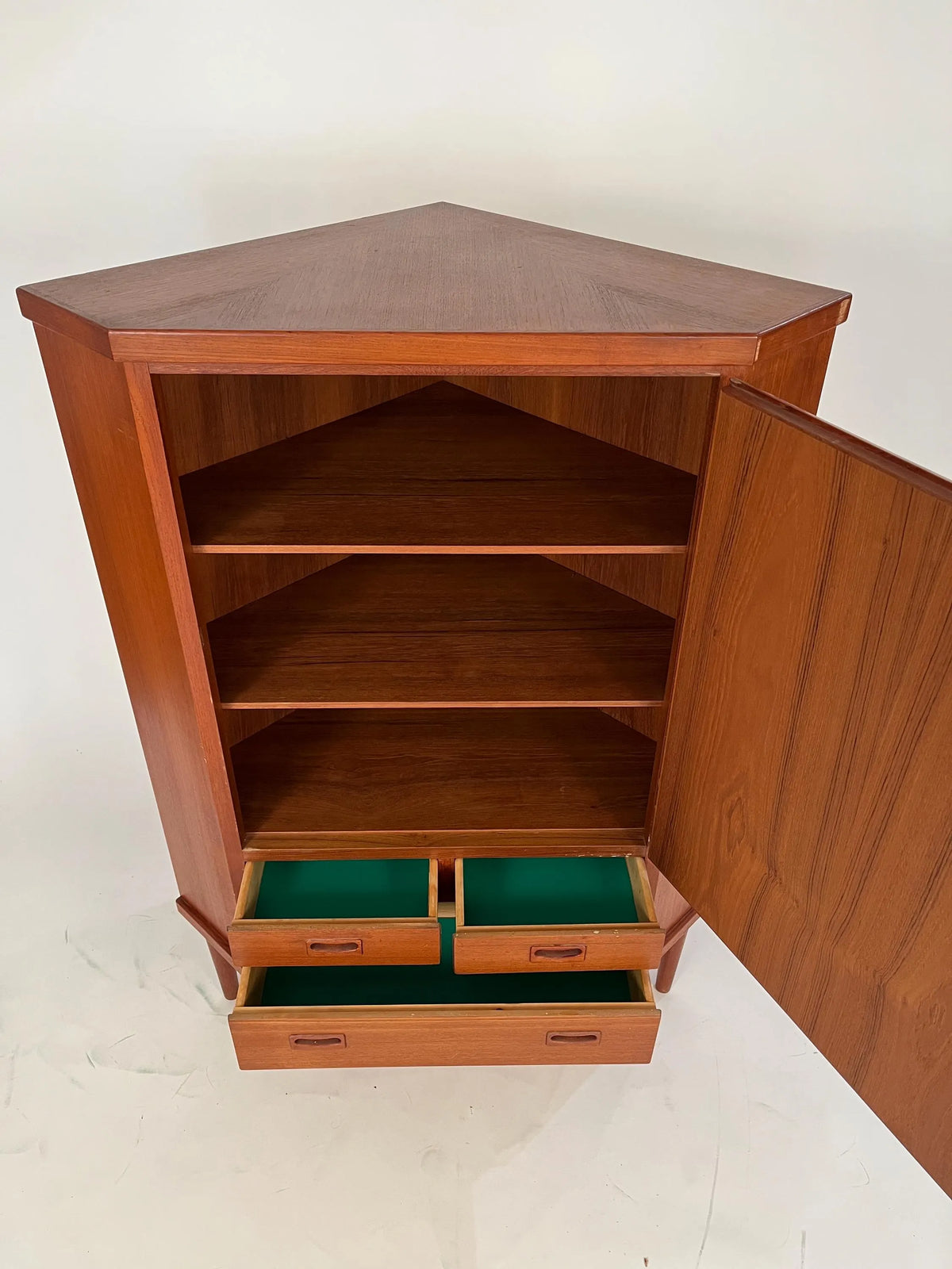 Vintage Danish Teak Corner Cabinet | Mid-Century Modern Armoire with Drawers