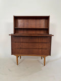 Mid Century Teak Secretary Desk: Danish Style Bookcase Cabinet Storage