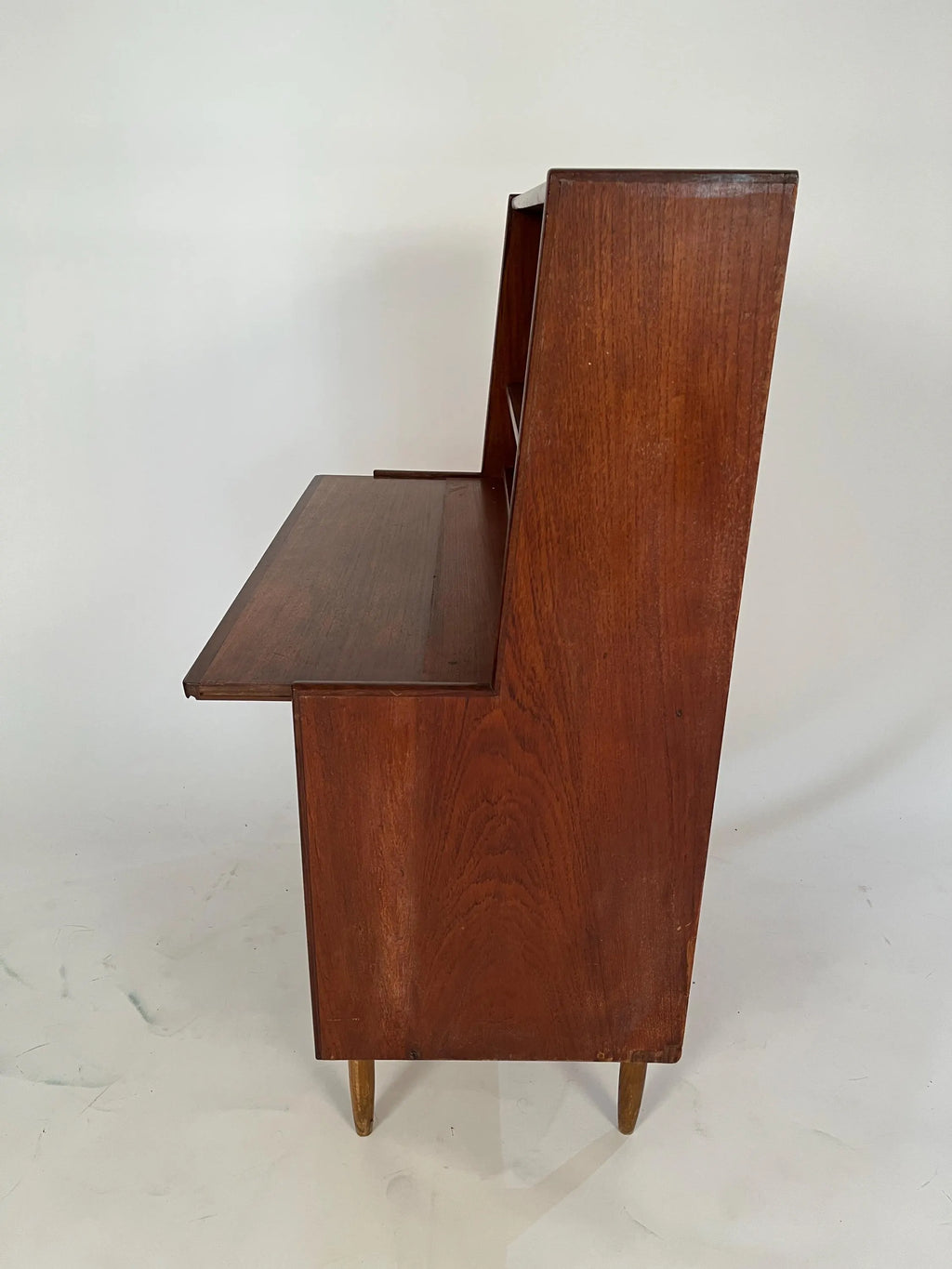 Mid Century Teak Secretary Desk: Danish Style Bookcase Cabinet Storage