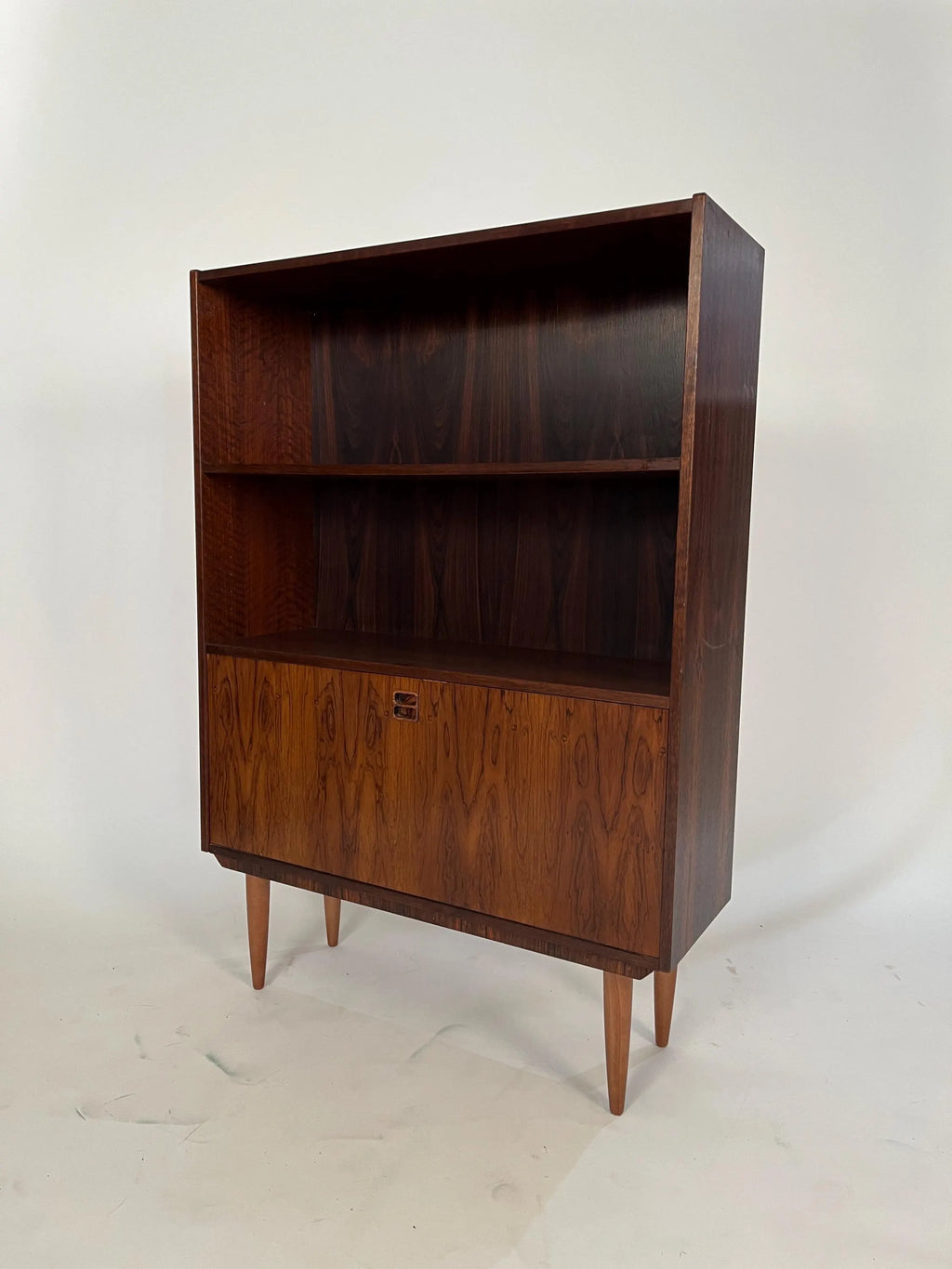 Mid-Century Modern Rosewood Bookcase Secretary Desk Danish Style Drop Down Cabinet Vintage Storage