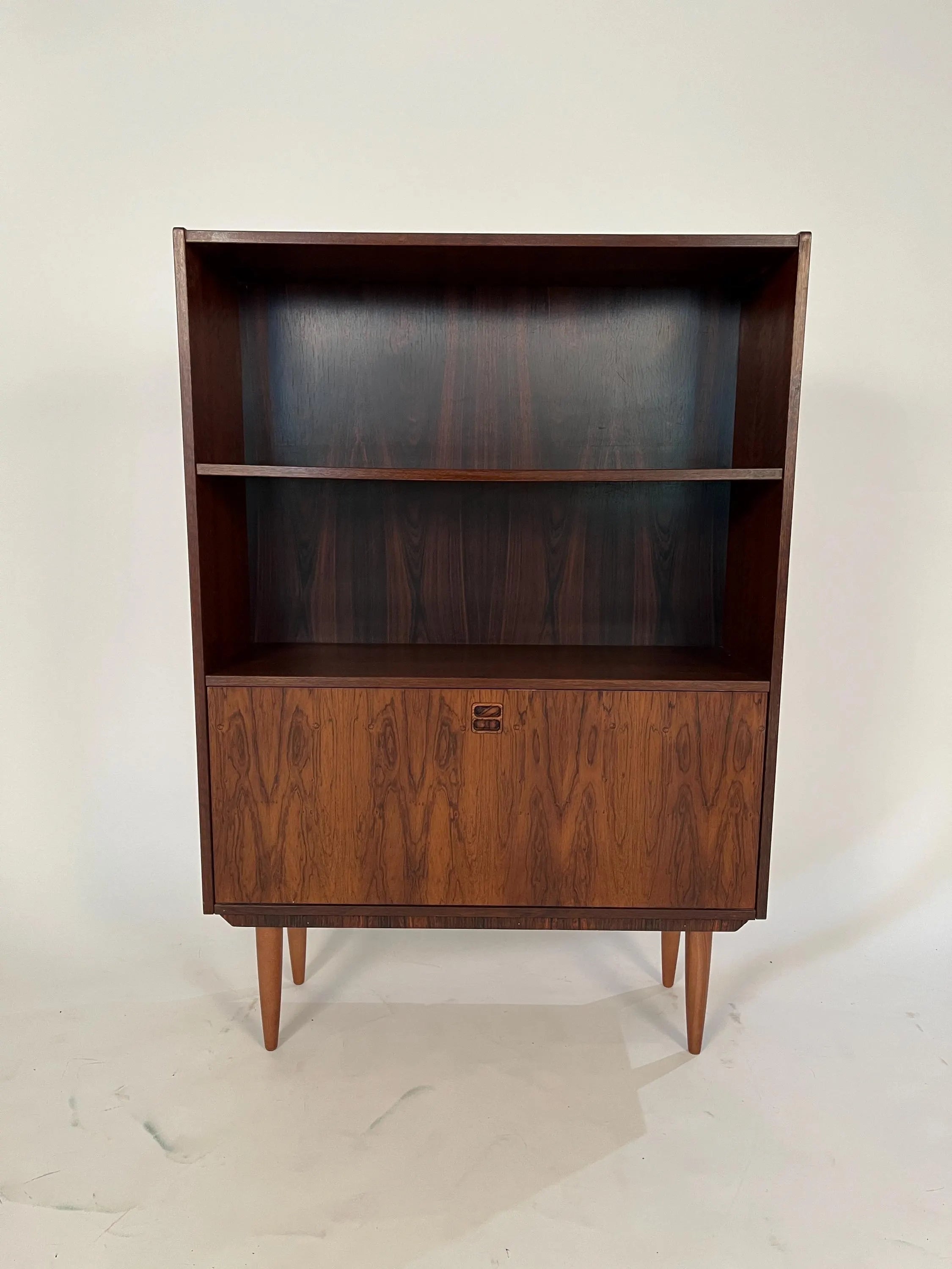 Mid-Century Modern Rosewood Bookcase Secretary Desk Danish Style Drop Down Cabinet Vintage Storage