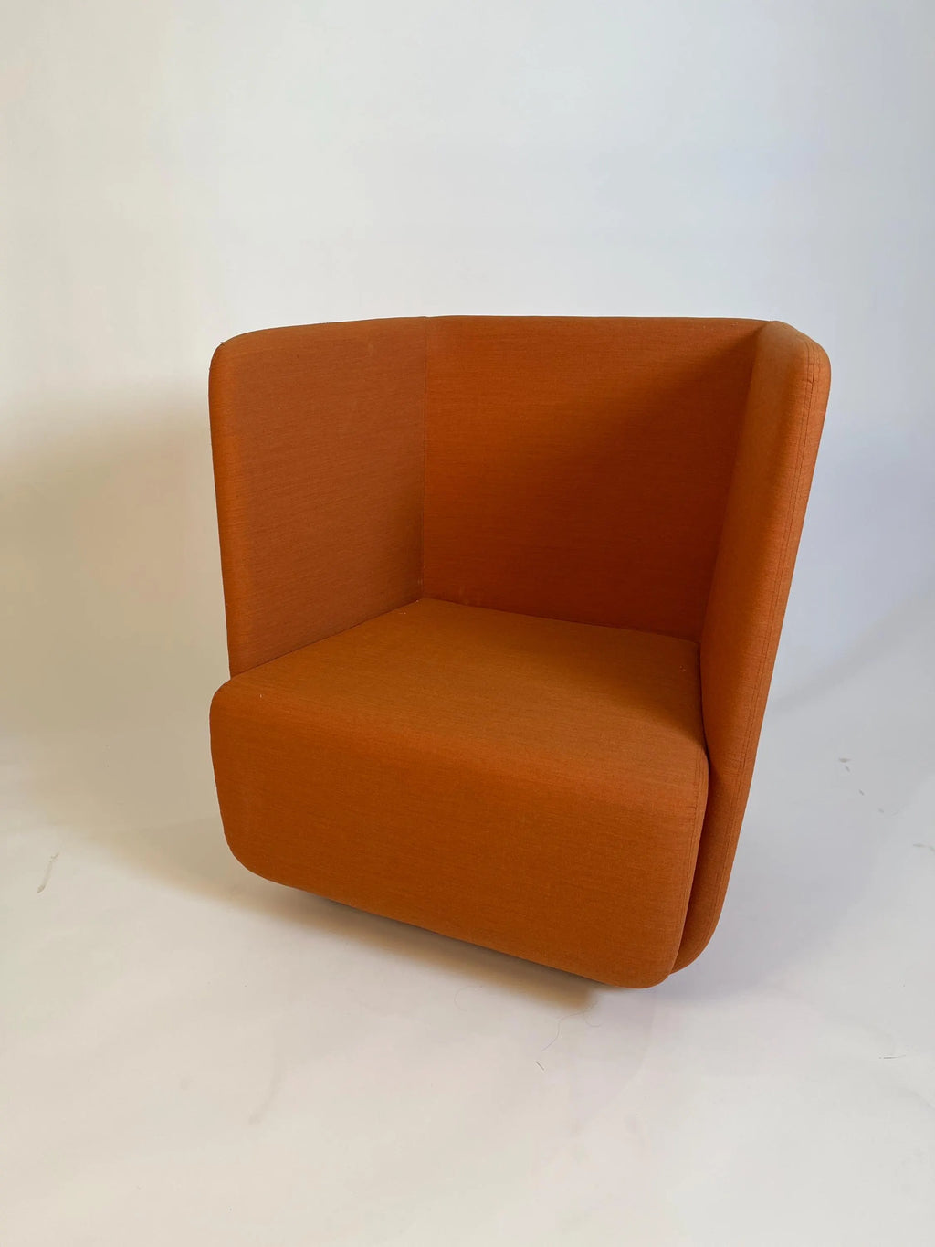 Mid Century Modern Orange Upholstered Lounge Chair Danish Style Sculptural Armchair Vintage