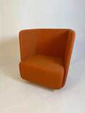Mid Century Modern Orange Upholstered Lounge Chair Danish Style Sculptural Armchair Vintage