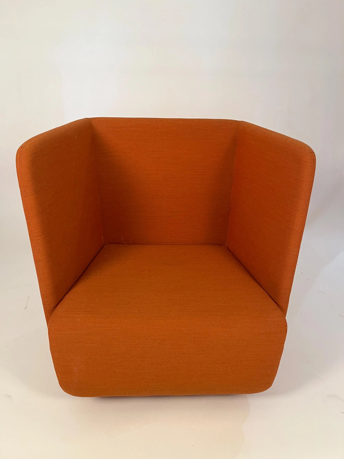 Mid Century Modern Orange Upholstered Lounge Chair Danish Style Sculptural Armchair Vintage