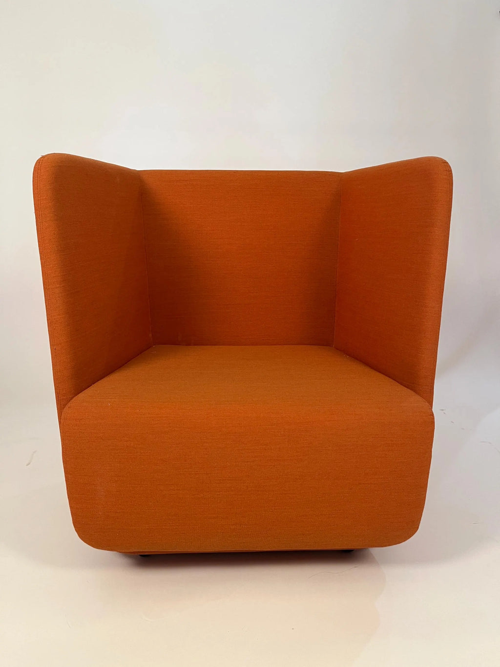 Mid Century Modern Orange Upholstered Lounge Chair Danish Style Sculptural Armchair Vintage