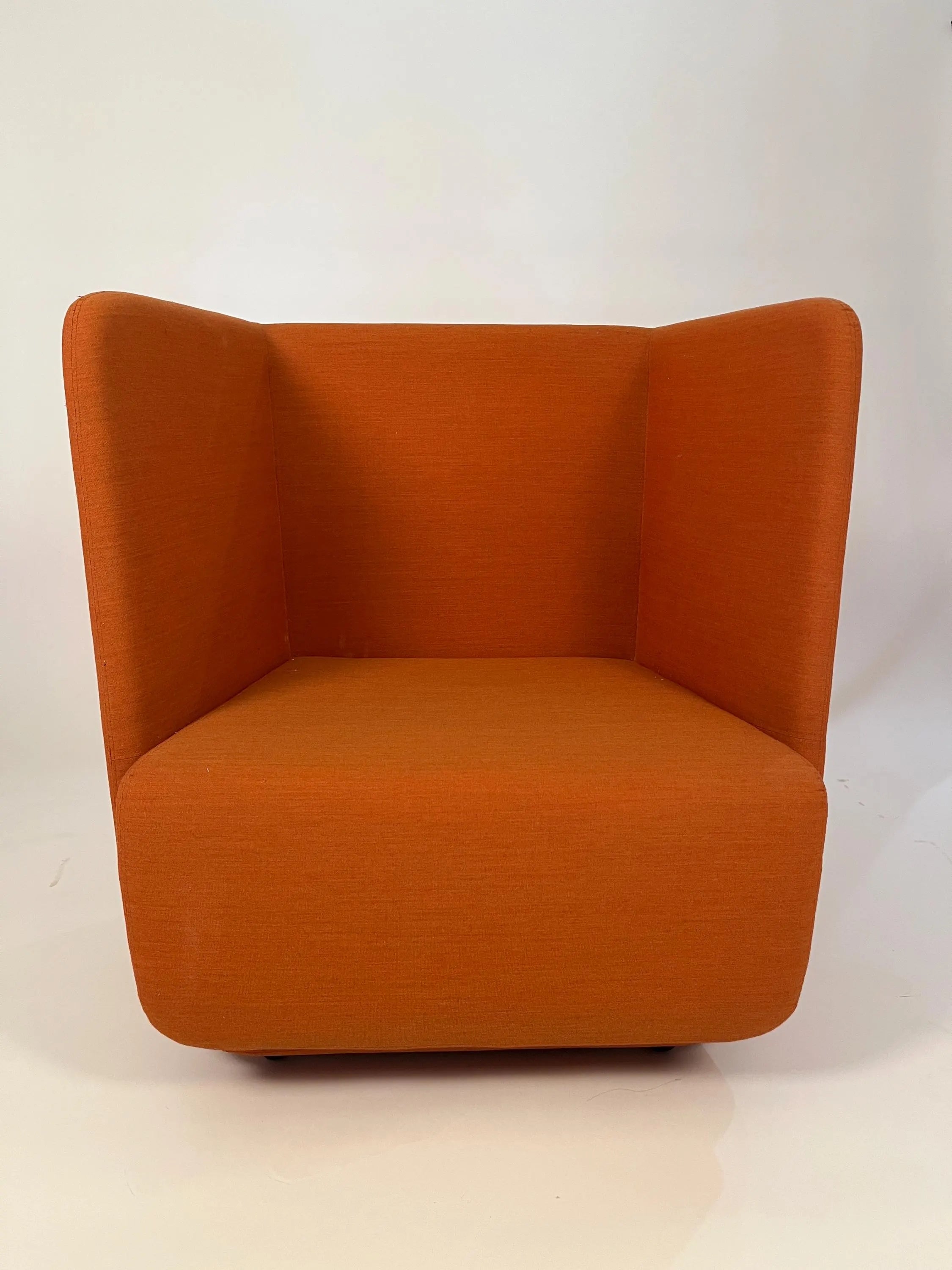 Mid Century Modern Orange Upholstered Lounge Chair Danish Style Sculptural Armchair Vintage