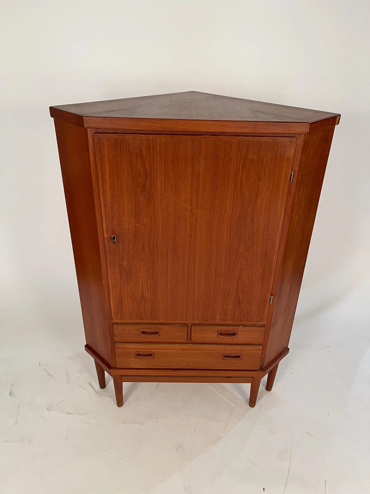 Vintage Danish Teak Corner Cabinet | Mid-Century Modern Armoire with Drawers