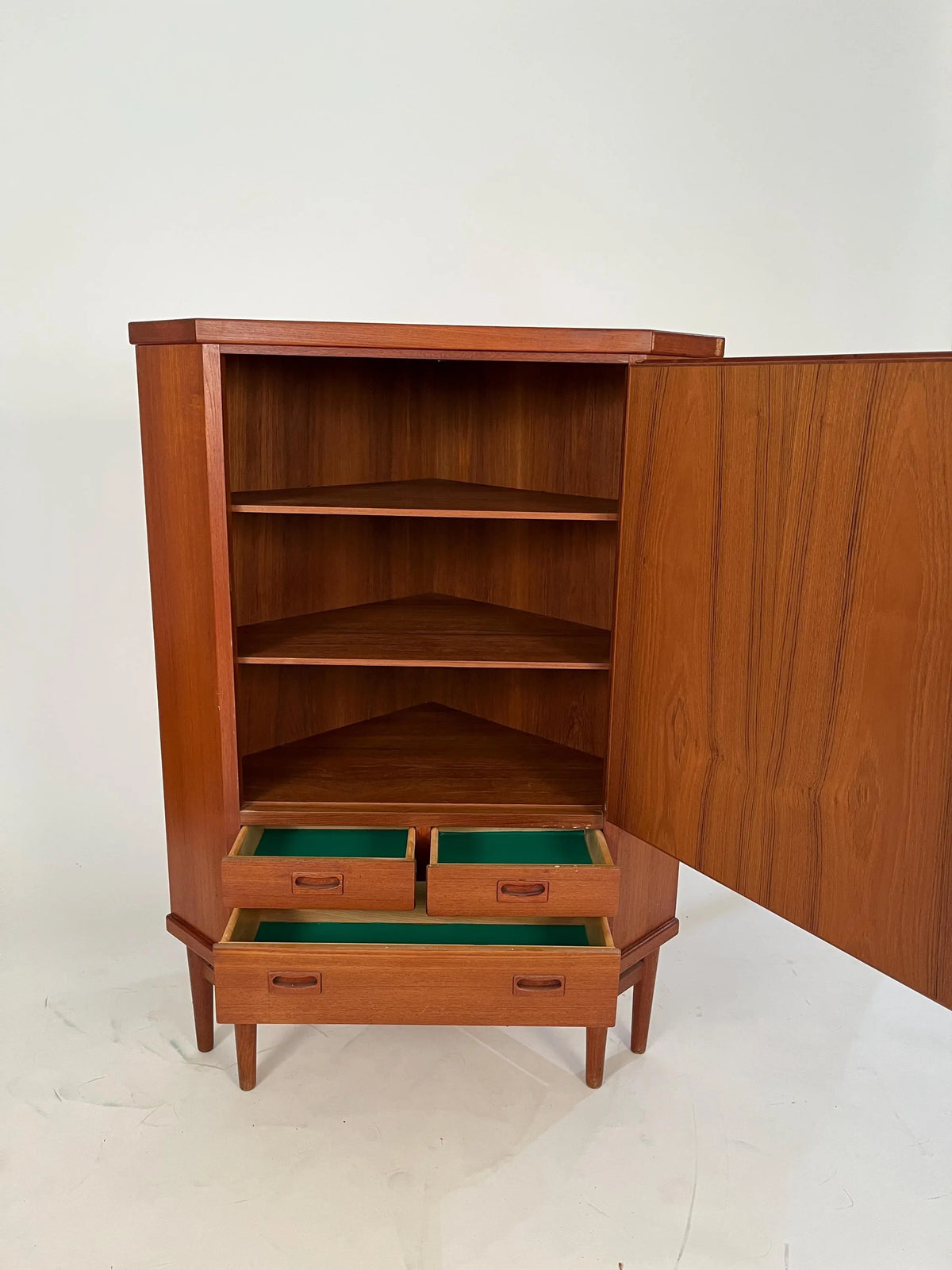 Vintage Danish Teak Corner Cabinet | Mid-Century Modern Armoire with Drawers