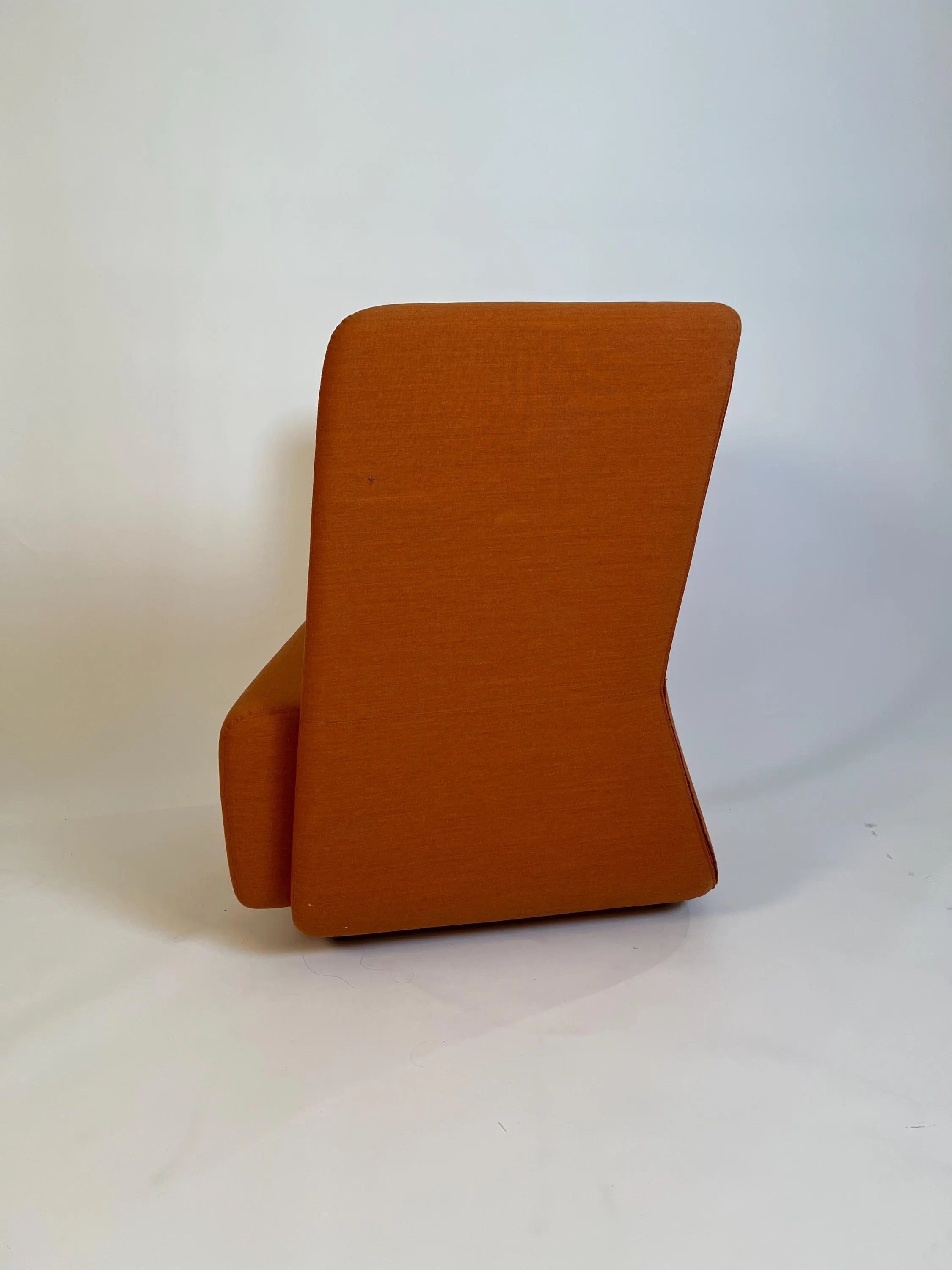 Mid Century Modern Orange Upholstered Lounge Chair Danish Style Sculptural Armchair Vintage